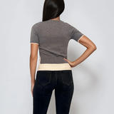Pulover cu mânecă scurtă și bordură contrast gri