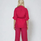 Rochie mini cămașă din in ciclam
