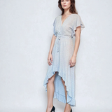 Rochie asimetrică cu cordon în talie bleu