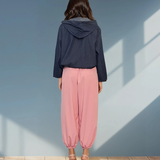 Hanorac din denim cu glugă și fermoar la decolteu bleumarin