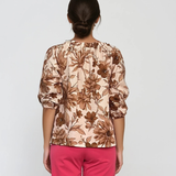 Bluză din bumbac imprimată floral maro