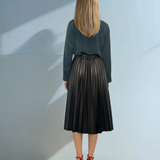 Fustă plisată din piele ecologică cu curea negru