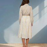 Rochie cu print dungi și flori și curea vernil