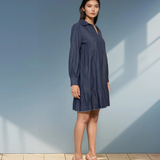 Rochie stil cămașă din denim bleumarin