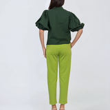 Pantaloni stretch cu nasturi decorativi vernil