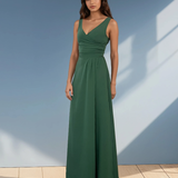 Rochie lungă cu decolteu în V verde