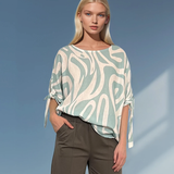 Bluză damă lejeră cu dungi și mânecă desfăcută aqua