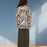 Bluză damă lejeră cu dungi și mânecă desfăcută kaki