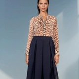 Fustă cu pliuri și elastic în spate bleumarin