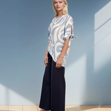 Bluză damă lejeră cu dungi și mânecă desfăcută bleu