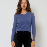 Pulover en-coeur cu nasturi pe mâneci albastru