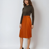 Fustă plisată cu curea caramiziu