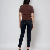 Pulover tricotat cu mânecă scurtă si perle maro