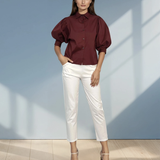 Cămașă poplin mâneci 3/4 bufante grena