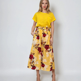 Fustă pantaloni largi cu print floral galben