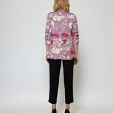 Sacou cu print abstract floral și scrisuri lila