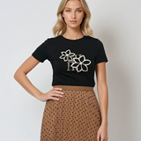 Tricou cu imprimeu floral cu paiete negru