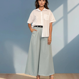 Cămașă din bumbac cu mânecă detașabilă și strasuri alb