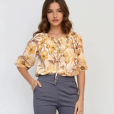 Bluză din bumbac imprimată floral galben
