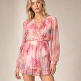 Rochie scurtă din voal cu print floral roz