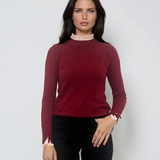 Pulover cu volan plisat grena