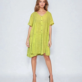Rochie largă din in tip baby doll vernil