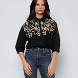 Cămașă din bumbac cu broderie pe umeri și croială lejeră negru