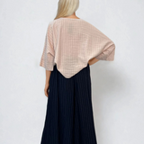 Fustă pantalon largă din in cu dungi bleumarin
