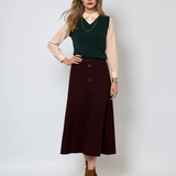 Fustă tricotată clos cu nasturi maro