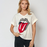 Tricou larg din bumbac cu print logo Rolling Stones și strasuri alb