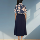 Cămașă mânecă scurtă cu print floral bleumarin