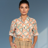 Bluză guler tunică cu un nasture portocaliu