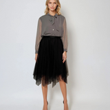 Bluza voal cu mâneci tulle polka dots gri