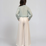 Cămașă din vâscoză cu pense la mâneci și croială lejeră aqua