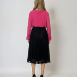 Fustă midi din tulle cu fundițe și aspect satinat negru