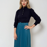 Pulover cu mâneci bufante si guler încretit bleumarin