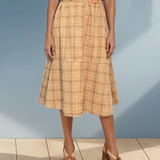 Fustă midi cu buzunare și carouri galben