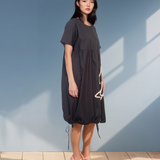 Rochie midi din bumbac cu trandafir croșetat negru-alb
