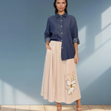 Cămașă din denim largă cu mâneci lungi bleumarin