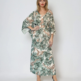 Rochie vascoza cu maneca larga si print floral-Kaki
