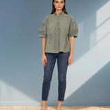 Bluza guler tunică și broderie kaki