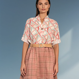 Bluză guler tunică cu un nasture aqua