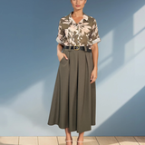 Fustă midi cu buzunare și pliuri kaki