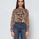 Bluza vâscoză cu volane, mânecă lungă, animal print animal-print