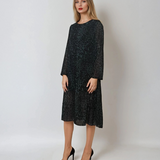 Rochie midi cu mânecă lungă și animal print verde