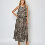 Compleu maieu și fustă largă animal print cu crăpătură animal print