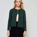 Jachetă tricotată cu nasturi aurii verde-dark