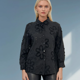 Bluză cu broderie în relief negru