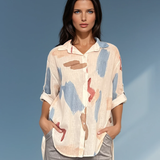 Cămașă lejeră asimetrică cu print crem