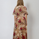 Rochie lunga parte peste parte print floral beige